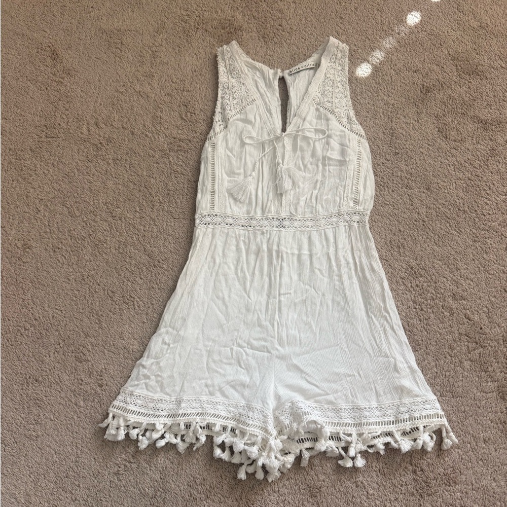 White Lace-Trim Cotton Romper - Unbranded